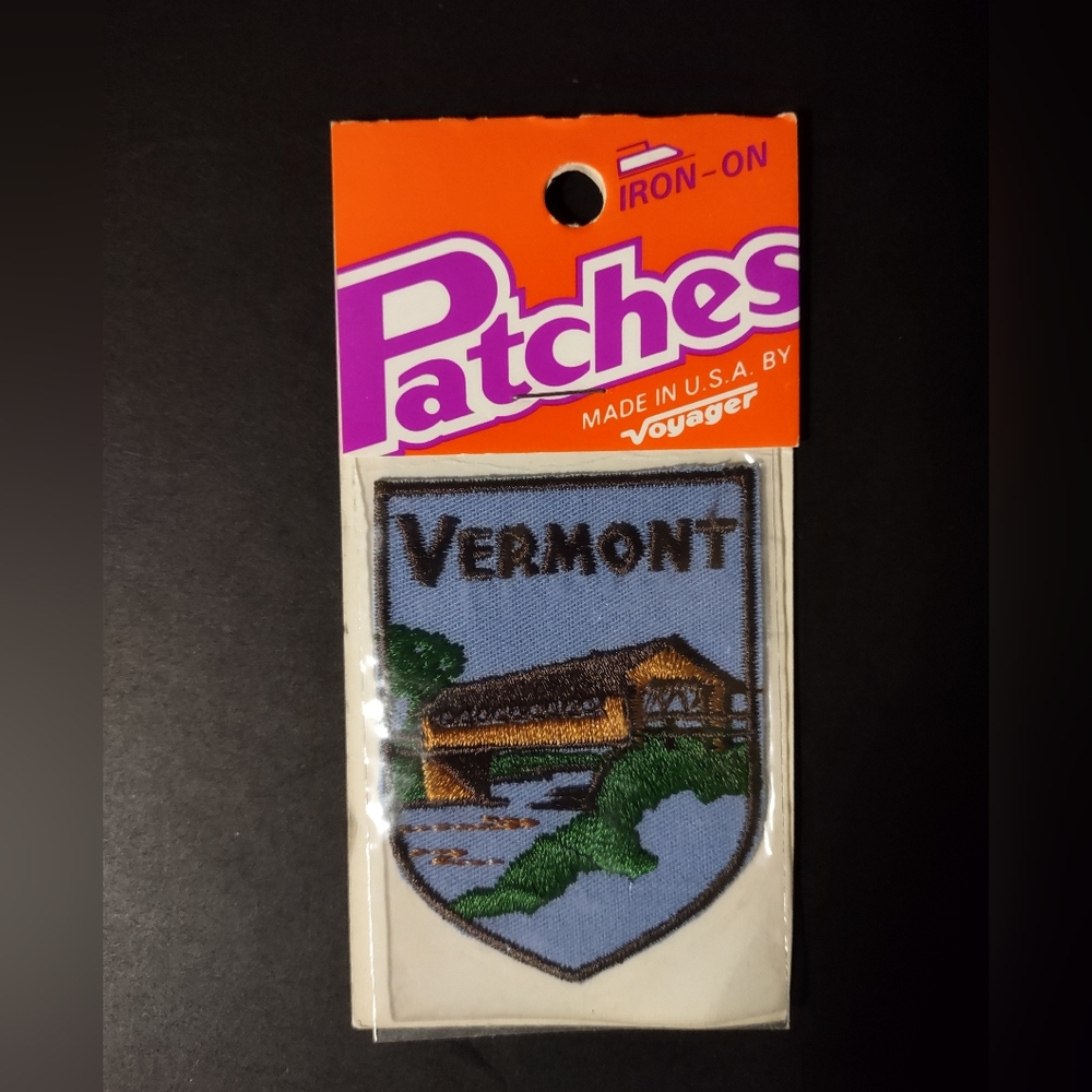 Vintage Vermont Iron On Patch Voyager Made in Usa Covered Bridge